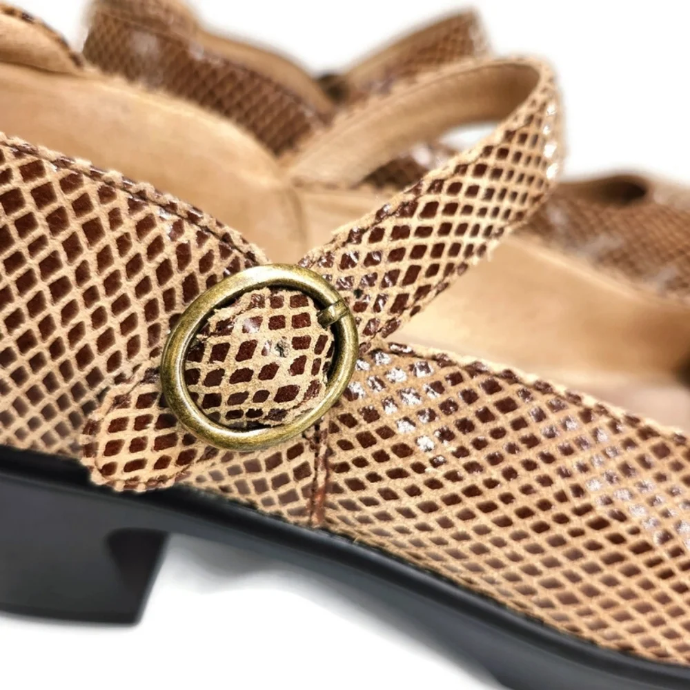 Alegria Harper Burnished Tan & Brown Textured Snake Print Mary-Jane Clog Loafers
